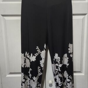 INC Black Wide Leg Pants with Floral Pattern